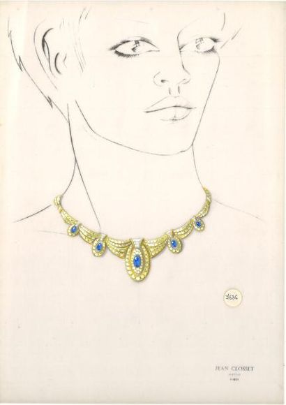 null Jean CLOSSET (1935-2013) 

Suite de cinq projets de bijoux à la gouache sur...