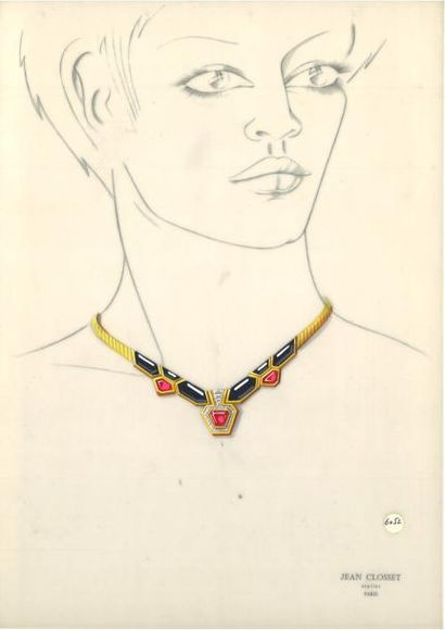 null Jean CLOSSET (1935-2013) 

Suite de cinq projets de bijoux à la gouache sur...