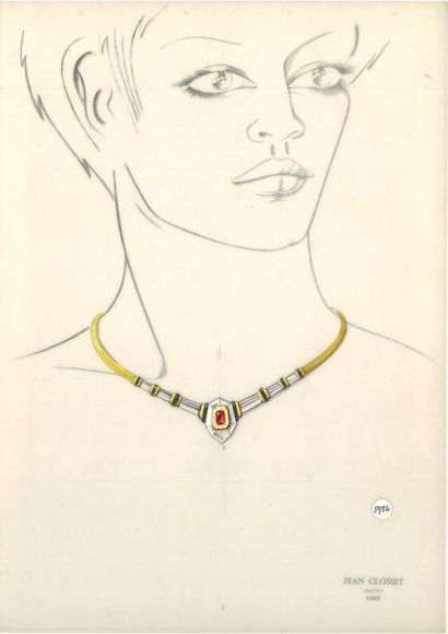 null Jean CLOSSET (1935-2013) 

Suite de cinq projets de bijoux à la gouache sur...