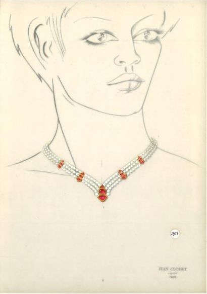 null Jean CLOSSET (1935-2013) 

Suite de cinq projets de bijoux à la gouache sur...