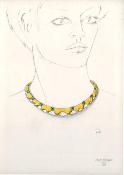 null Jean CLOSSET (1935-2013) 

Suite de cinq projets de bijoux à la gouache sur...