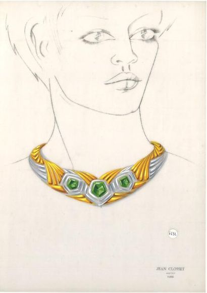 null Jean CLOSSET (1935-2013) 

Suite de cinq projets de bijoux à la gouache sur...