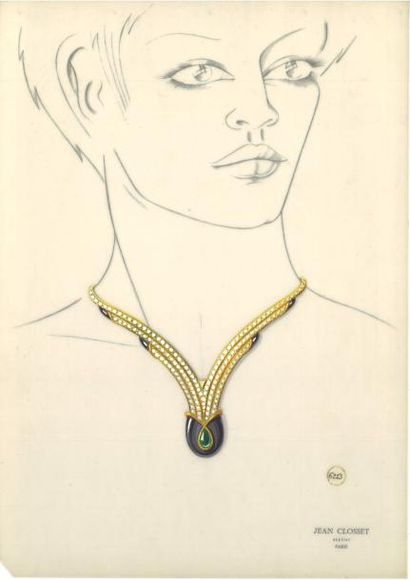 null Jean CLOSSET (1935-2013) 

Suite de cinq projets de bijoux à la gouache sur...