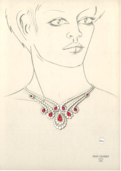 null Jean CLOSSET (1935-2013) 

Suite de cinq projets de bijoux à la gouache sur...