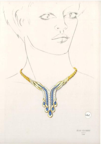 null Jean CLOSSET (1935-2013) 

Suite de cinq projets de bijoux à la gouache sur...