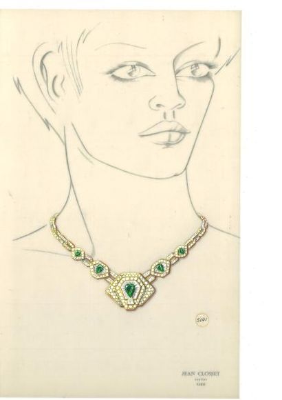 null Jean CLOSSET (1935-2013) 

Suite de cinq projets de bijoux à la gouache sur...