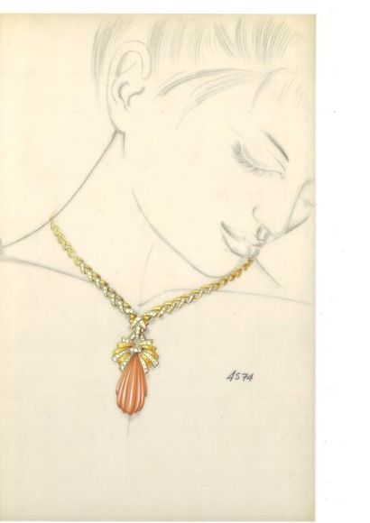 null Jean CLOSSET (1935-2013) 

Suite de cinq projets de bijoux à la gouache sur...