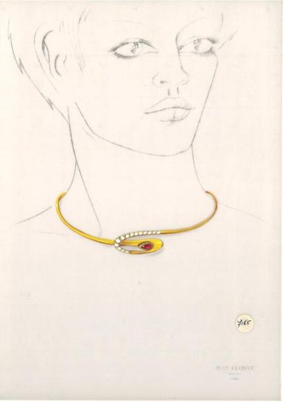 null Jean CLOSSET (1935-2013) 

Suite de cinq projets de bijoux à la gouache sur...