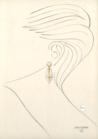 null Jean CLOSSET (1935-2013) 

Suite de cinq projets de bijoux à la gouache sur...