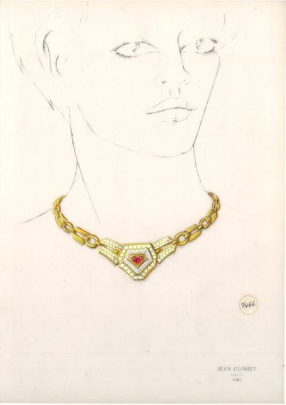 null Jean CLOSSET (1935-2013) 

Suite de cinq projets de bijoux à la gouache sur...