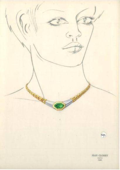 null Jean CLOSSET (1935-2013) 

Suite de cinq projets de bijoux à la gouache sur...