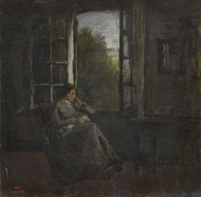 null Louis Alexandre DUBOURG (1821-1891)	


	Jeune femme à sa fenêtre


	Huile sur...