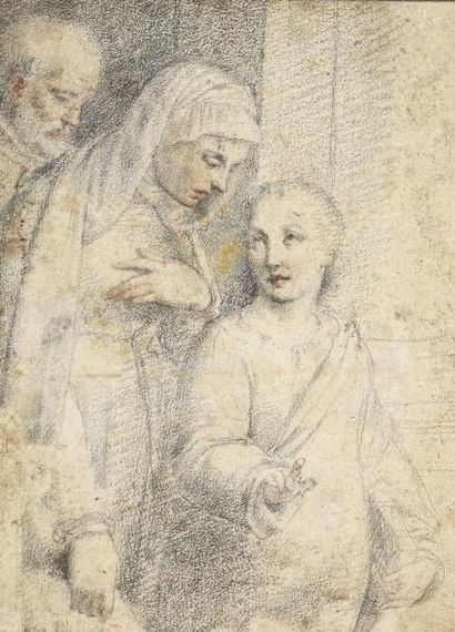  Ecole FLORENTINE vers 1600 
Le Christ enfant avec la Vierge et Saint Joseph 
Pierre...