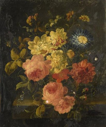 null Ecole HOLLANDAISE du XIXème siècle


Bouquet de fleurs sur un entablement


Toile


46...
