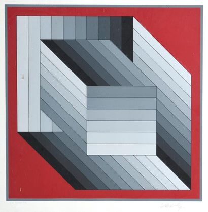 null Victor VASARELY (1906-1997) 

Composition cinétique, fond rouge. Vers 1970....