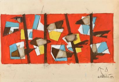 null Jean LEGROS (1917-1981) 

Composition, vers 1956

Gouache sur papier. Cachet...