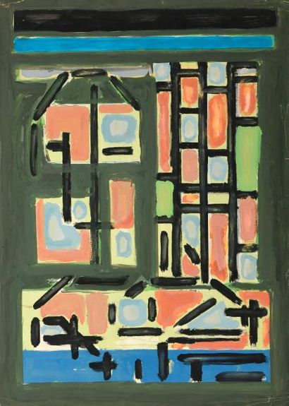 null Jean LEGROS (1917-1981) 

Composition, 1957

Gouache sur papier datée au dos....