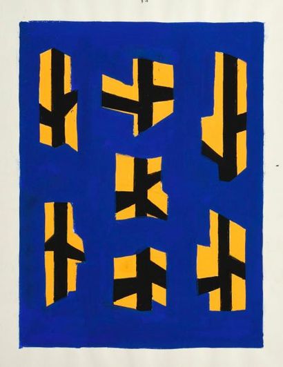 null Jean LEGROS (1917-1981) 

La fenêtre, 1957 

Gouache sur papier titrée. Cachet...