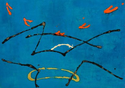 null Jean LEGROS (1917-1981) 

Période bleue, vers 1964 

Gouache sur isorel. Cachet...