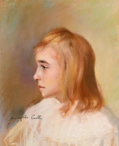 Augusto CROTTI (XIX-XX) Jeune fille Pastel...
