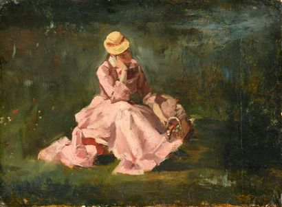 null Entourage d'Eugène BOUDIN (1824-1898)

Jeune fille en robe rose 

Huile sur...