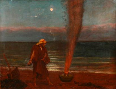 null Émile LEVY (1826-1890)

Aladin ouvrant la lampe magique 

Huile sur toile. 

142...