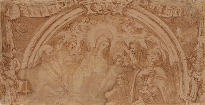 Lot de six dessins Ecole ITALIENNE du XVIème siècle La Vierge à l’Enfant entourés...