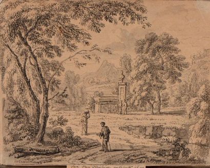 null Jan van HUYSUM

(Amsterdam 1682 – 1749)

Lavandière et promeneur dans un ancien...