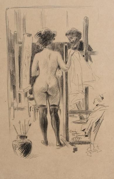 null Lubin DE BEAUVAIS (XIX-XX)
Le peintre et son modèle
Dessin sur papier contrecollé...