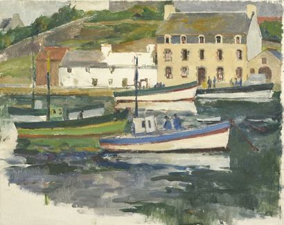 null Renée CARPENTIER-WINTZ (1913-2003)
Port en Bretagne
Huile sur toile. Cachet...