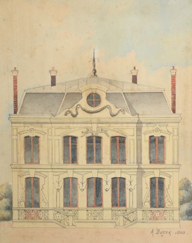null A. BOYER
Projet de maison bourgeoise
Dessin signé et daté 1868 en bas à droite
35,5...