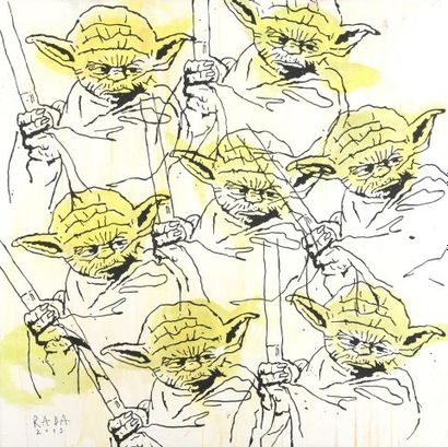 RABA (1957) Yellow Yoda Pochoir et acrylique...
