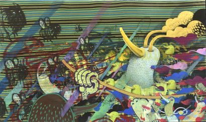 null ALËXONE DIZAC (1976)
Course de fond, 2010
Acrylique et collage sur toile. 
Signée,...
