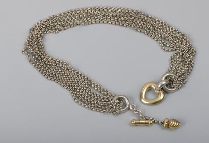 null Collier en or 18K 750‰ et argent 1er titre 925‰, composé de huit rangs de chaînes...