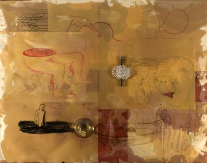 Fabrice HYBER (né en 1961) PEINTURE HOMEOPATHIQUE N°3, 1989
Technique mixte et collage...
