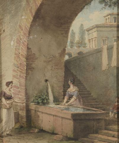 null Victor Jean NICOLLE (Paris 1754-1826)
Lavandières près d’une fontaine
Plume...