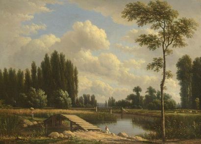 null Victor de GRAILLY (1804-1889)
Paysage à l’étang
Huile sur toile, signée en bas...