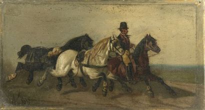null Théodore FORT (1810-1896)
Postier à cheval
Maquignon à cheval
Paire d’huiles...