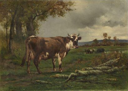 null Édouard Michel HAMMAN ( XIXe-XXe siècles)
Vaches
Huile sur toile, signée en...