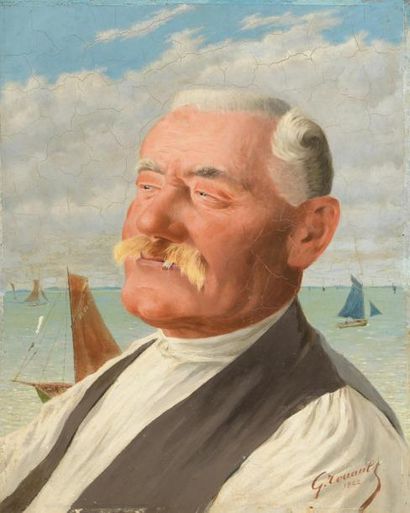 null G. ROUAULT (XXème siècle)
Vieil homme à la cigarette, devant la mer
Huile sur...