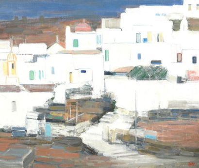 null Ginette RAPP (1928-1998) 
Petit hameau, ile de Tinos, Grèce 
Huile sur toile,...