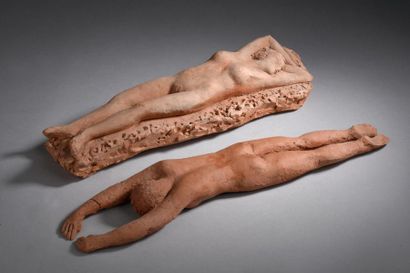 null Andrée CARABALONA (1916-2002)
Nu sommeillant et femme plongeant
Deux sculpture...