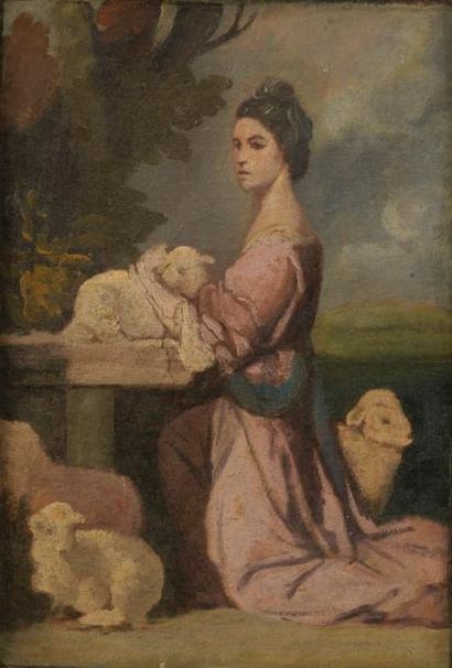 Ecole du XIXème siècle Jeune femme aux moutons...