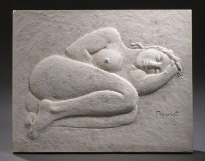 PIERRE BOURET (1897-1972) SIESTE, 1971
Bas-relief, plâtre
Signé (en bas à droite)
21...