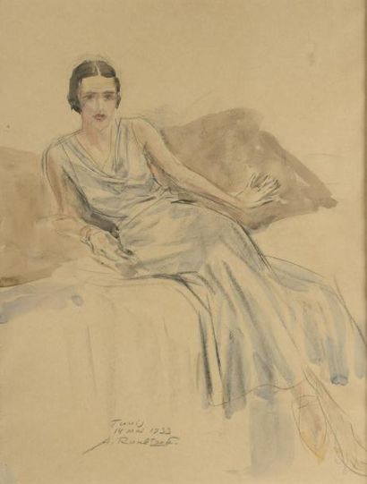 null Alexandre ROUBTZOFF (1884-1949)
Élégante assise
Crayon et lavis d’encre.
Signé...