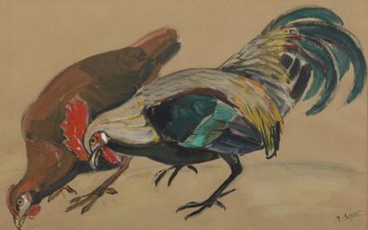 null Raymond BIGOT (1872-1953)
Coq et poule picorant
Encre de Chine et gouache.
Signée...