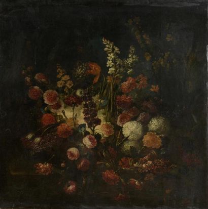 null Attribué à Jean Baptiste BOSSCHAERT (1667-1746)
Bouquet de fleurs sur un entablement
Toile.
114,5...
