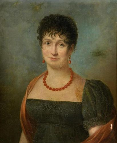 null École FRANCAISE vers 1830
Portrait de femme au collier rouge
Toile.
56 x 46,5...