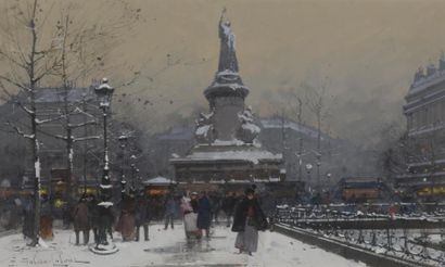 null Eugène GALIEN-LALOUE (1854-1941)
La Place de la République sous la neige
Aquarelle...