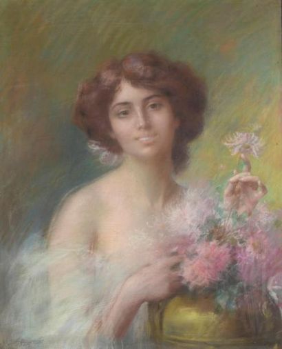 null Delphin ENJOLRAS (1857-1945)
Femme au dahlias
Pastel.
Signé en bas à gauche...